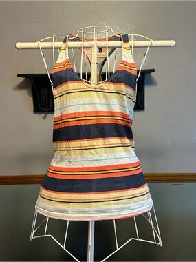 BDG Striped Racerback Tank Top in Navy, Coral & Cream